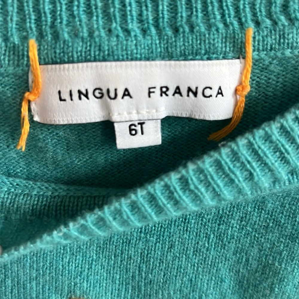 Lingua Franca girls sweater cashmere embroidered It’s Cool to be Kind turquoise - Picture 3 of 7